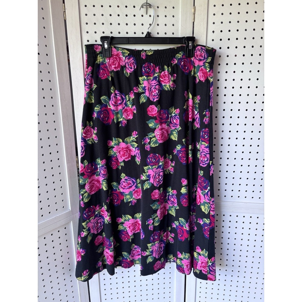 Talbots VTG Cotton Midi Skirt Rose Floral Pull On 100% Cotton Womens M Pockets